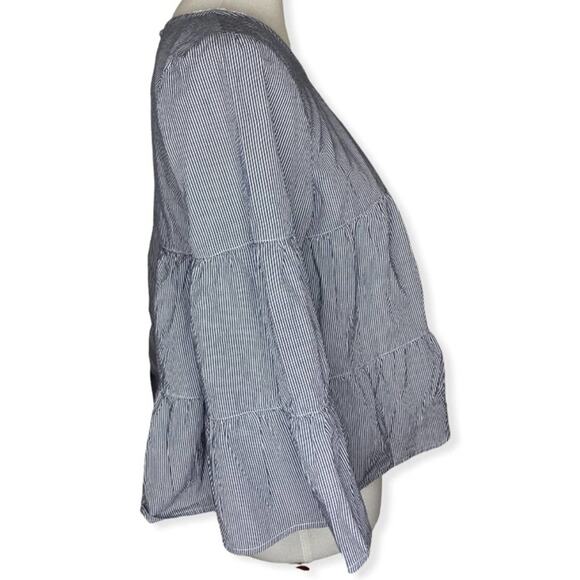 EM Ruffle Striped Tiered Long Sleeve Blouse Size M - Picture 2 of 5